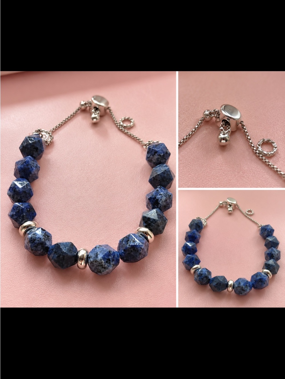 Faceted Blue Gemstone Bead Bracelet with Silver Accents